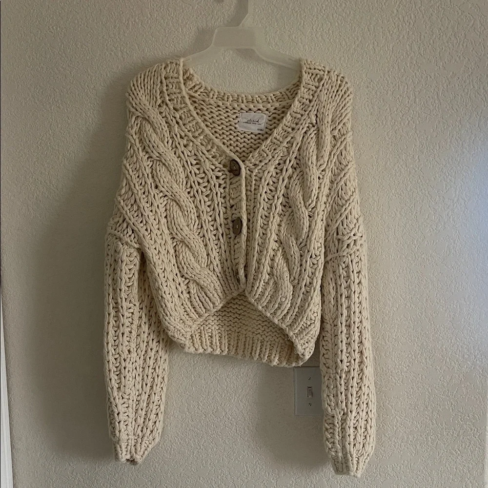 Chicwish Cream Cable Knit Cardigan - Picture 1 of 5